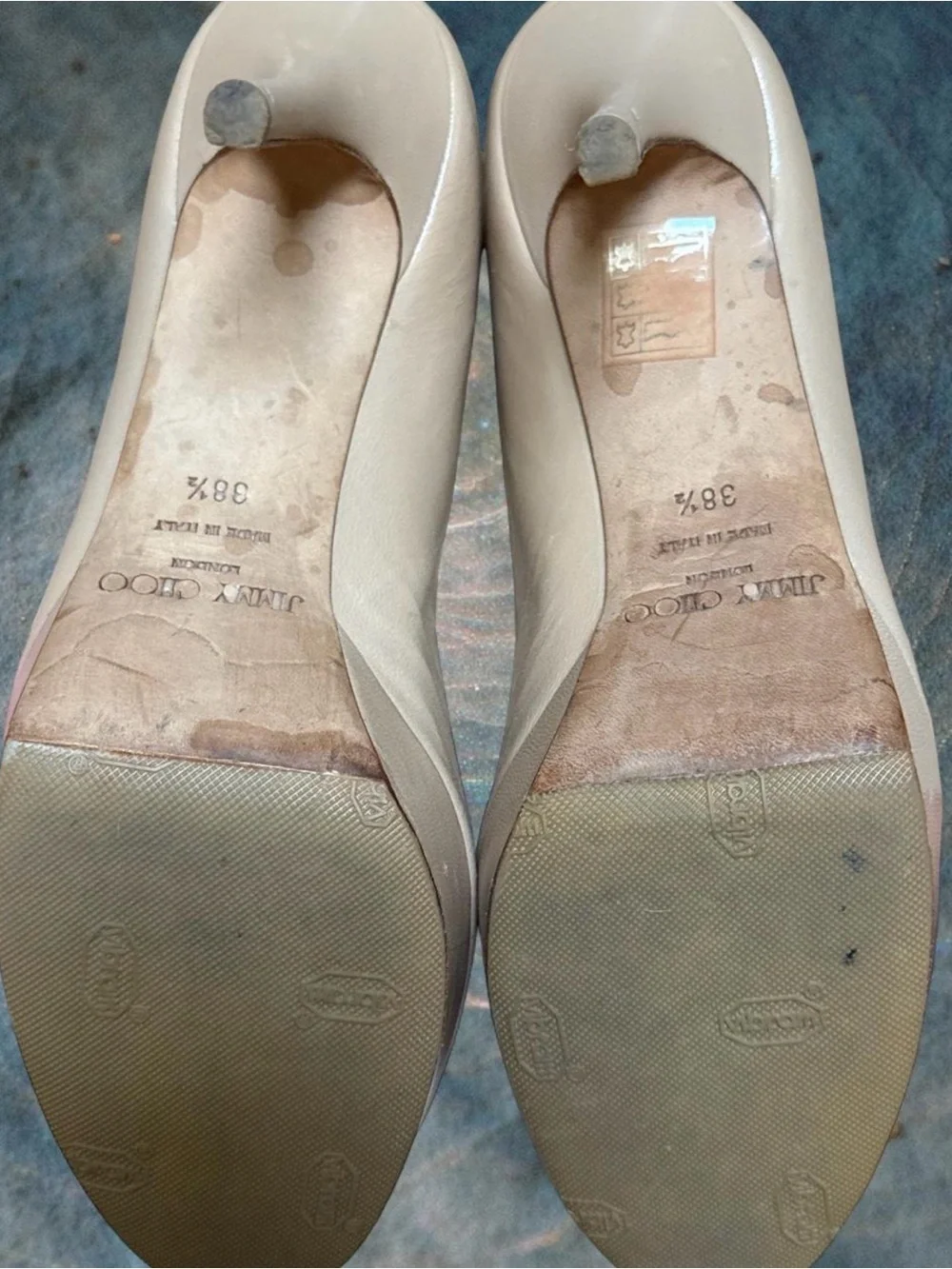 Jimmy Choo Nude Peep-Toe Leather Pumps